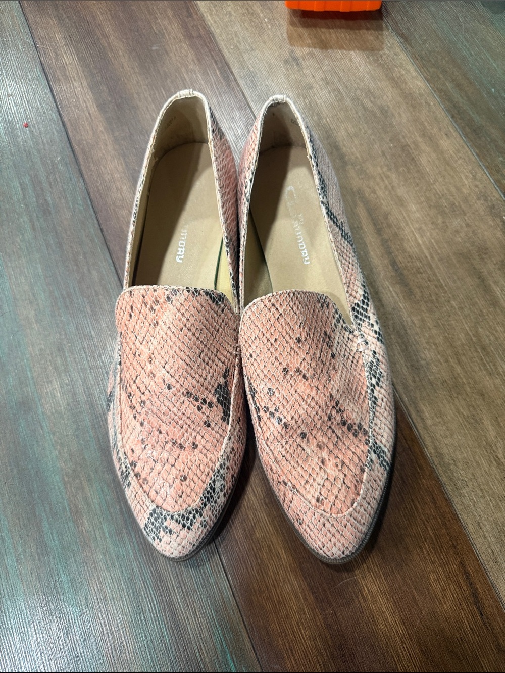Women's Pink Snake-Print Slip-On Loafers